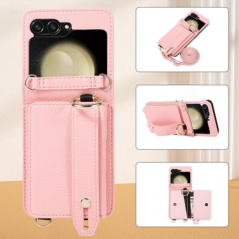 telefon Carcasă Pro Samsung Galaxy Z Flip 6 Z Flip 5 Z Flip 4 Z Flip 3 Zadní kryt se stojánkem s poutkem na zápěstí Slot pro kartu Retro TPU Kov PU kůže 2025 - $26.99 –P3