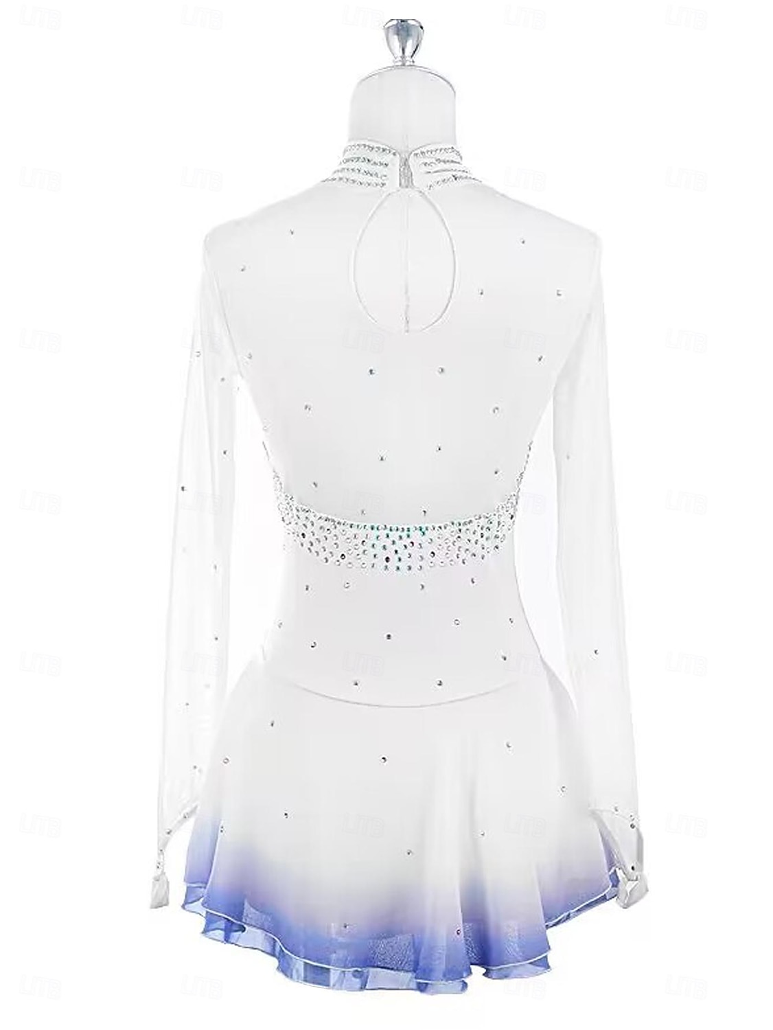 Kjole til kunstløp Dame Jente Skøyteløp Kjoler Hvit Lapper Tommelhull Netting Spandex Elastisk Trening Profesjonell Konkurranse Skøyteklær Hold Varm Krystall / Rhinstein Langermet Skøyting Kunstløp 2025 - $147.99 –P2