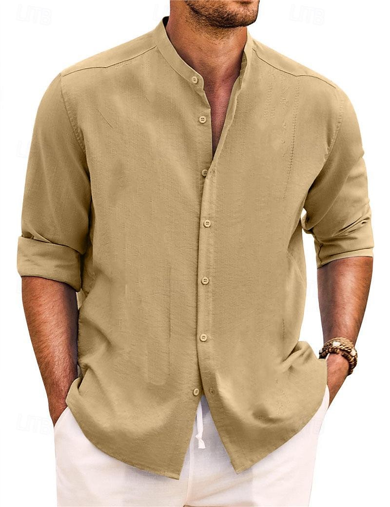 Per uomo Camicia Camicia con colletto a fascia Camicia estiva Abbigliamento mare Maglietta informale Camicia con bottoni Liscio Da mare Informale Nero Bianco Rosa Verde Manica lunga A fascia del 2025 a €21.99 –P4