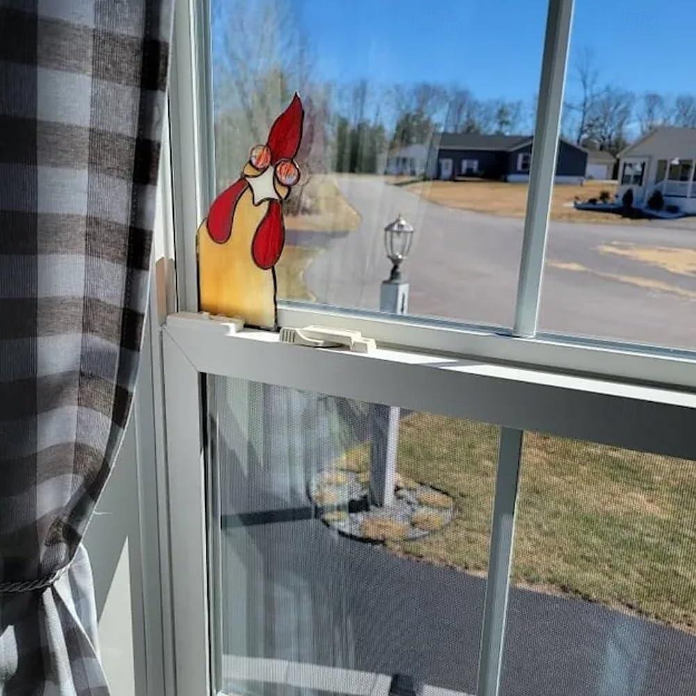 vicces kakas ólomüveg madár ablak sarok dekor, kakas udvari dekor, vicces ablak sarok dekor - kukucskáló kakas, kakasudvar dekor, madár ólomüveg, kézzel készített kukucskáló kakas 2025 - $15.99 –P3