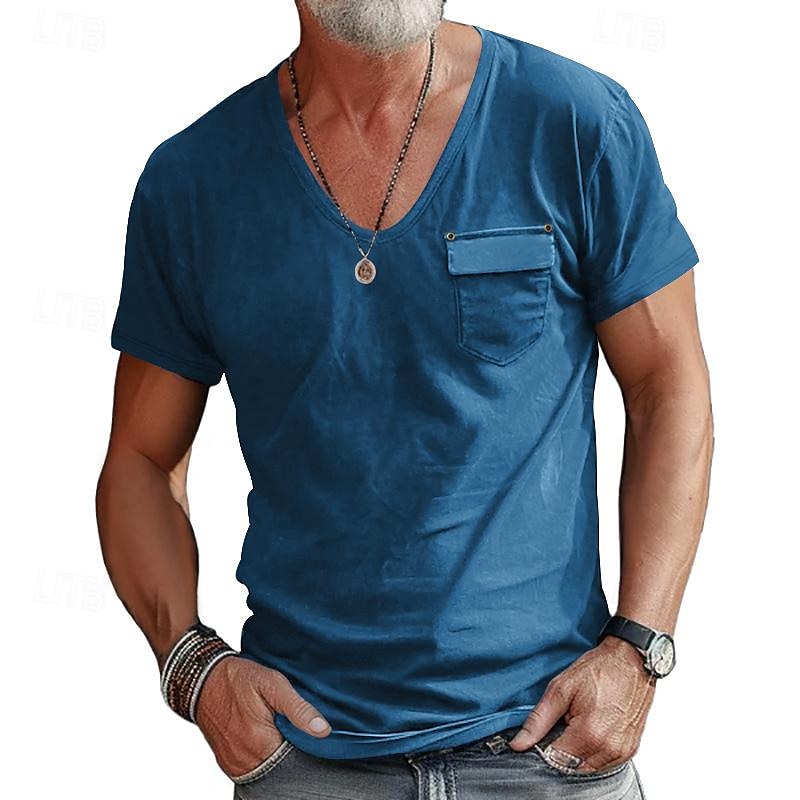 Men's T Shirt Tee Short Sleeve Shirt Tee Top Short Sleeve V Neck Spring & Summer Plain Fashion Designer Basic Front Pocket Vacation Street Going out Black White Blue Top Tee for Men 2026 - $21.99 –P1