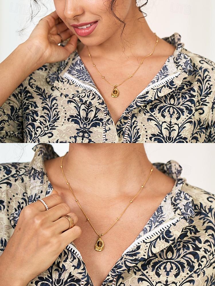 Women's Classic Amber Pendant Necklace in Gold-Tone Titanium Steel - Elegant Teardrop Design 2025 - $14.99 –P2
