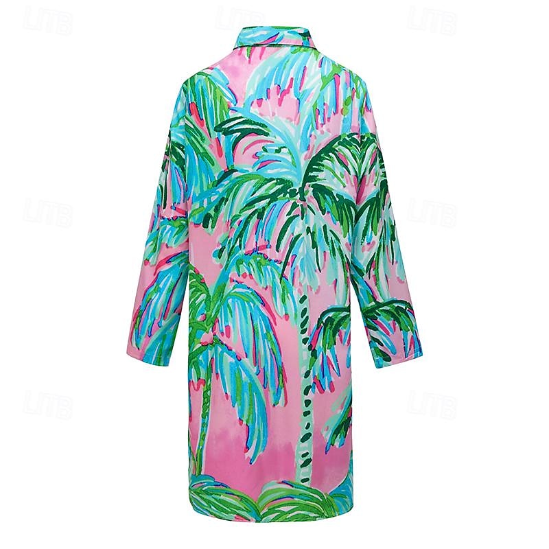 dames strand cover-up lange mouw v-hals marine print knoopsluiting roltab mouw wit blauw one size resortkleding zomer zeeleven patroon kleding kleding 2025 - $46.99 –P2