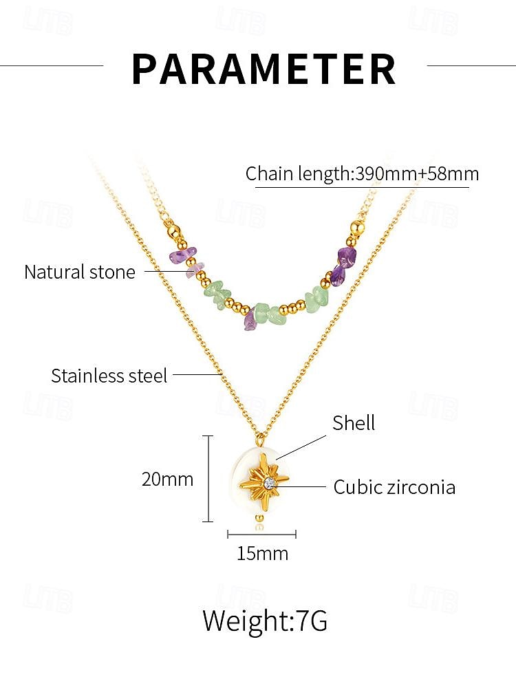 Women's Chic Multi-Colored Natural Stone and Shell Pendant Necklace - Gold-Plated Stainless Steel Chain with Cubic Zirconia Accent 2025 - $18.99 –P2