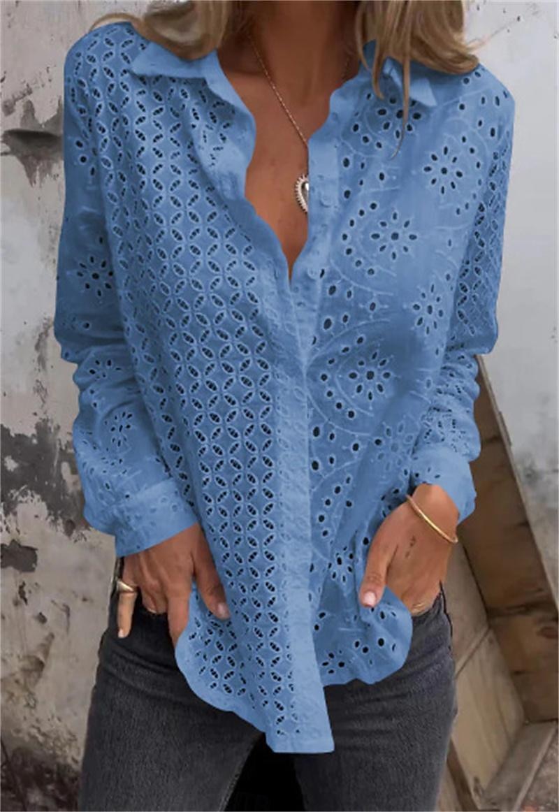 Women's White Elegant Lace Tops Eyelet Blouse Plain Button Cut Out Street Daily Fashion Shirt Collar Regular Fit Romantic Petite Tops Summer Holiday Wear Black White Red 2025 - $39.99 –P4