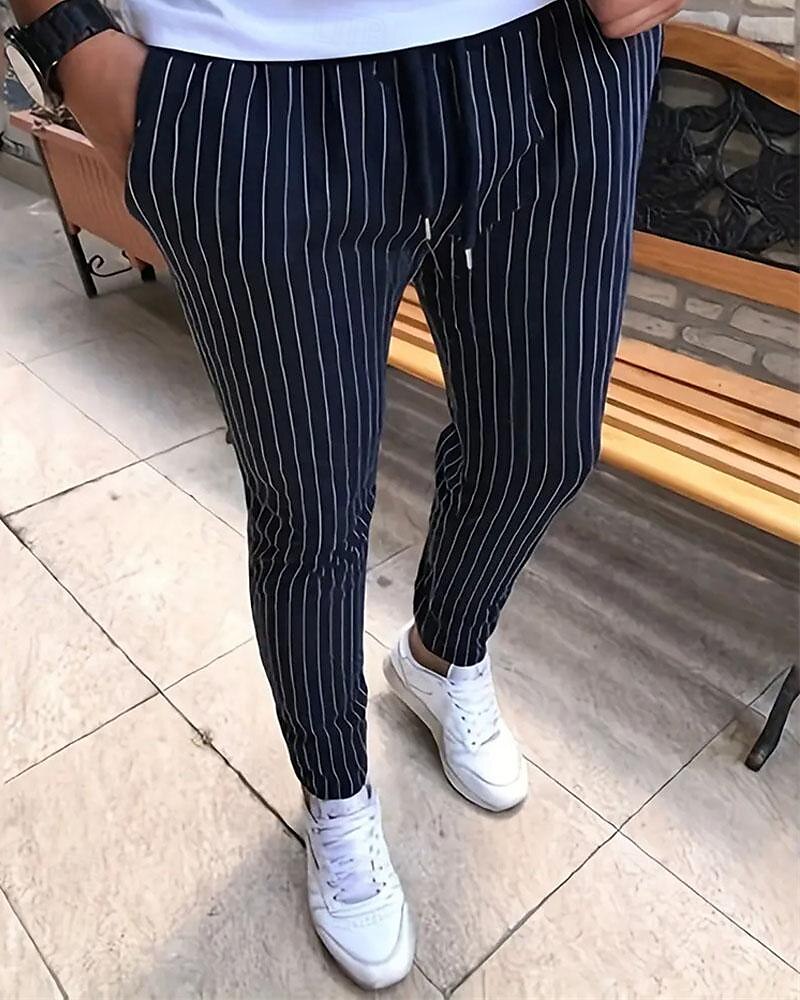 Homens Calças Calça verão Calça casual Bolsos Com Cordão Cintura elástica Listra Conforto Trabalho O negócio Diário Moda Estilo Clássico Preto Azul Real Micro-Elástica de 2025 por $25.99 –P9