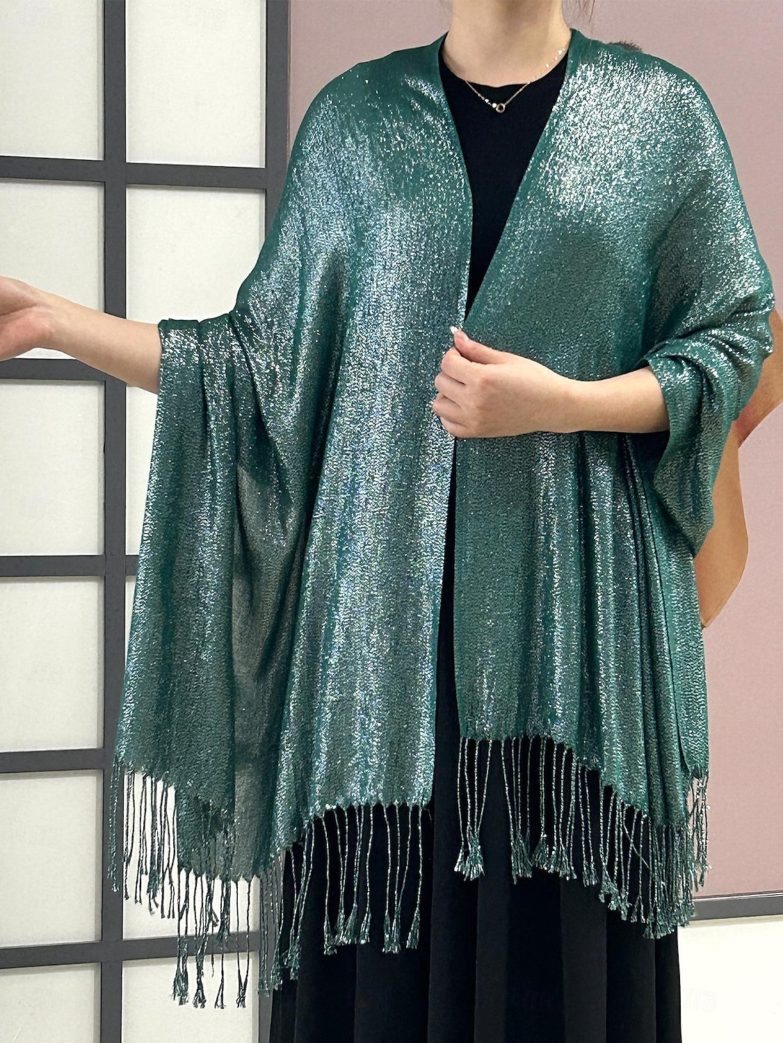 شالShawls مشد نسائي أنيق يلمع و يبرق بدون كم بوليستر لفات الزفاف مع لون نقي من أجل مناسب للحفلات للربيع والصيف 2025 - $16.99 –P16