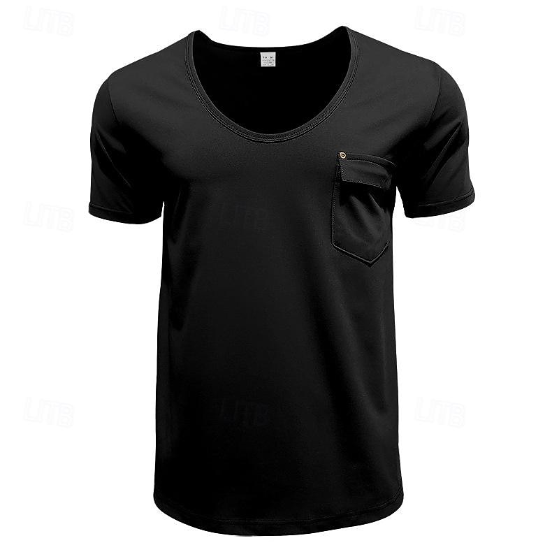 Men's T Shirt Tee Short Sleeve Shirt Tee Top Short Sleeve V Neck Spring & Summer Plain Fashion Designer Basic Front Pocket Vacation Street Going out Black White Blue Top Tee for Men 2026 - $21.99 –P8
