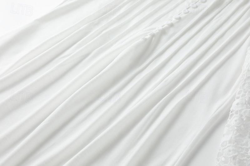 Maxikleid für Damen im Bohemian-Stil mit V-Ausschnitt, langen Spitzenärmeln, weißer, fließender Rock, lässig, Strand, halbformell, Frühling, Sommer, volle Größen, feminine, elegante Kleidung 2026 - $31.99 –P7