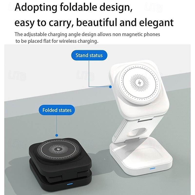 Wireless Charger 15 W Output Power Wireless Charging Station CE Certified Fast Wireless Charging MagSafe Universal For iPhone 14/13/12/11 Pro Max Universal Cellphone Gear Fit 2 R360 Apple Watch 2025 - $36.99 –P7