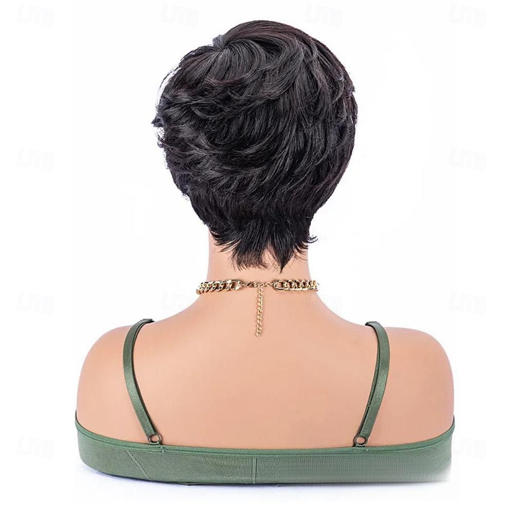 parrucche di capelli umani con frangia capelli corti neri ondulati a macchina per parrucche da donna nera del 2025 a $47.99 –P4