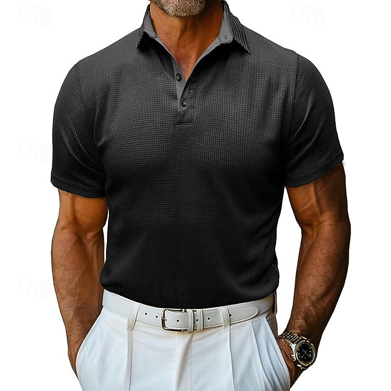 Per uomo Magliette Polo a Nido d'Ape Testurizzato Casuale Ferie Bavero Colletto Polo a Coste Manica Corta Moda Essenziale Semplice Bottoni Morbido Estate Primavera Vestibilità regolare Esercito verde del 2026 a $24.99 –P7