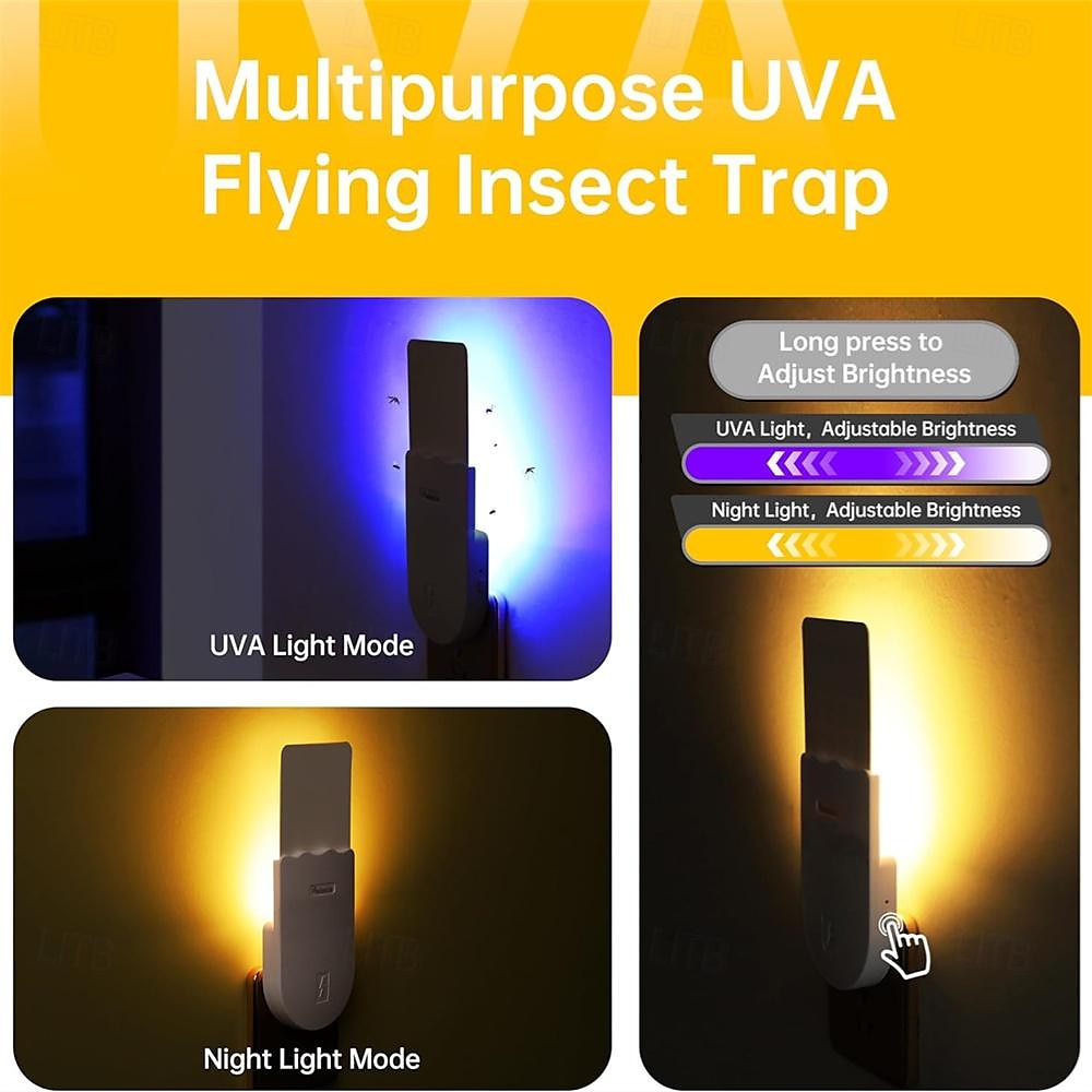Bug Zapper Indoor Plug-in Mosquito Killer Flying Insect Trap for Flies Fruit Flies Moths & Gnats with Adjustable Brightness UV Attractant Catcher & Night Light 1 Device  5 Glue Card Refills 2025 - CAD $17.99 –P5