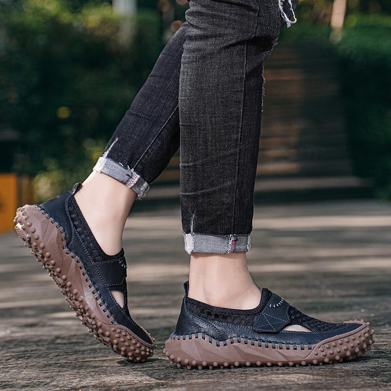 Homens Sandálias sapatos feitos à mão Caminhada Casual Ao ar livre Férias Praia Com Transparência Respirável Confortável Antiderrapante Sem Atacadores Preto Marron Bege Primavera Outono de 2025 por $49.99 -P12
