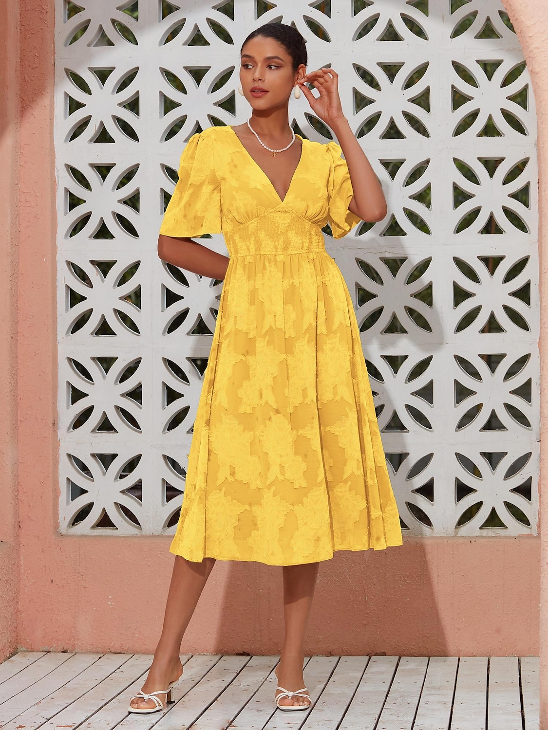 Mulheres Vestido elegante Verde Manga Curta Jacquard Jacquard Primavera Verão Decote V Vestido elegante Férias Encontro S M L de 2025 por $57.99 –P13