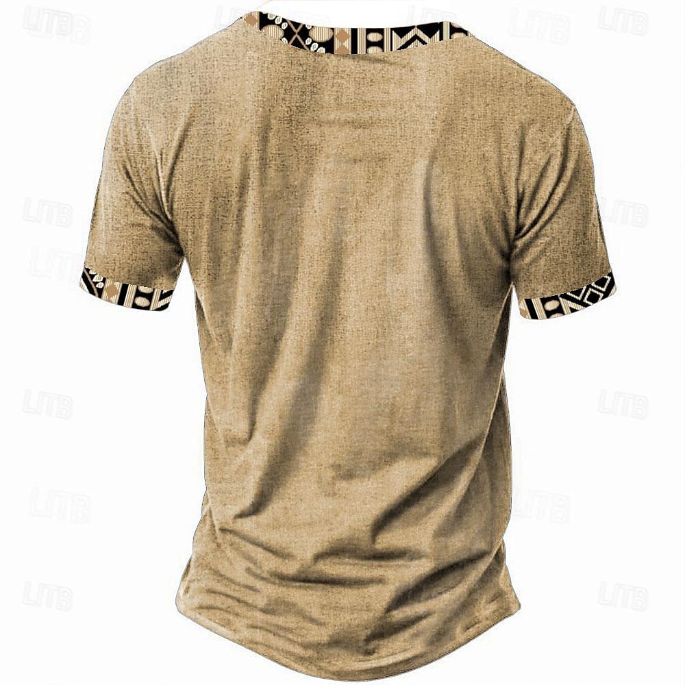 Miesten Tribaali Bandana Print T-paita Henley-paita Lyhythihainen 3D-tulostus Suunnittelija Etninen Loma Kausaliteetti Päivittäin Kesä Kevät Keltainen Apila Khaki Henley Henley T-paita 2025 - $22.99 –P2