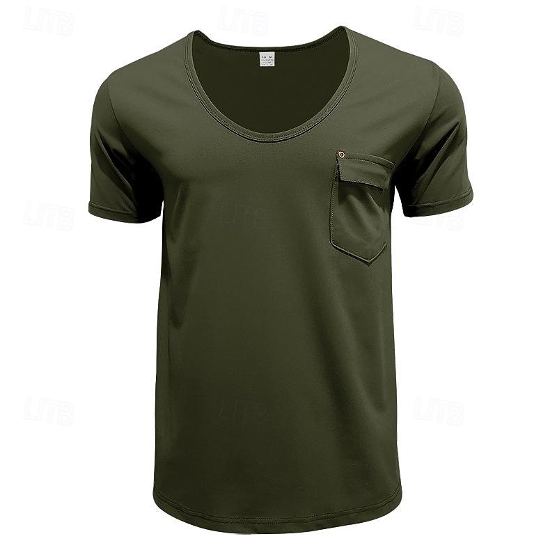 Men's T Shirt Tee Short Sleeve Shirt Tee Top Short Sleeve V Neck Spring & Summer Plain Fashion Designer Basic Front Pocket Vacation Street Going out Black White Blue Top Tee for Men 2026 - $21.99 –P11