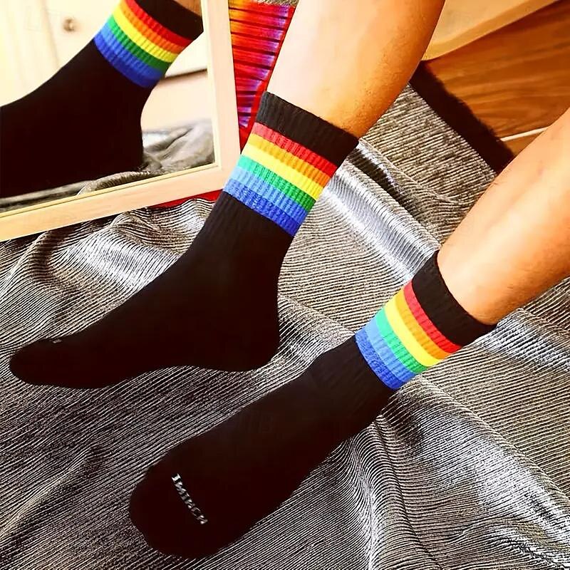 Hombre Paquete de 5 Paquetes múltiples Calcetín Calcetas Calcetines para correr Calcetines informales Blanco Rojo Color Arco iris Deporte Diario Vacaciones Básico Medio Primavera Otoño Moda Casual 2025 - $17.99 –P5