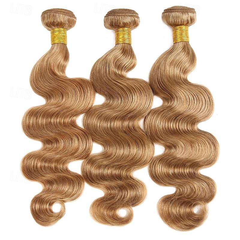 #27 Honey Blonde Human Hair Bundles with Closure Brazilian Hair Weave Bundles with Closure 10A Colored Body Wave Bundles 3PCS 2025 - $120.99 –P1