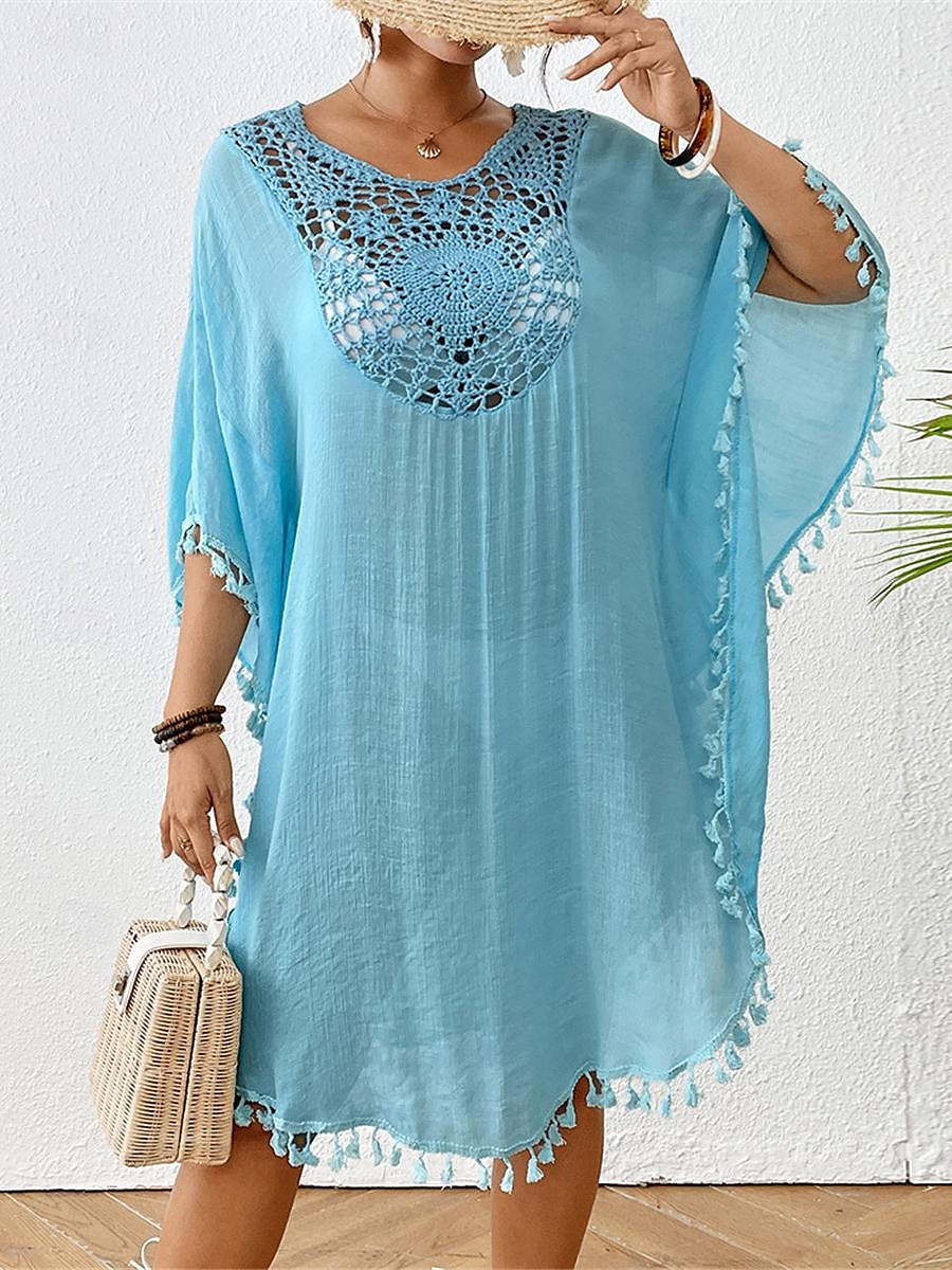 Damen Minikleid Weißes Kleid Spitzenkleid Hemdblusenkleid Sommerkleid Streetwear Basic Lässig Urlaub Straße Ferien Normale Passform Dreiviertelarm Rundhalsausschnitt Schwarz Weiß Blau Orange Sommer 2025 - $41.99 –P14