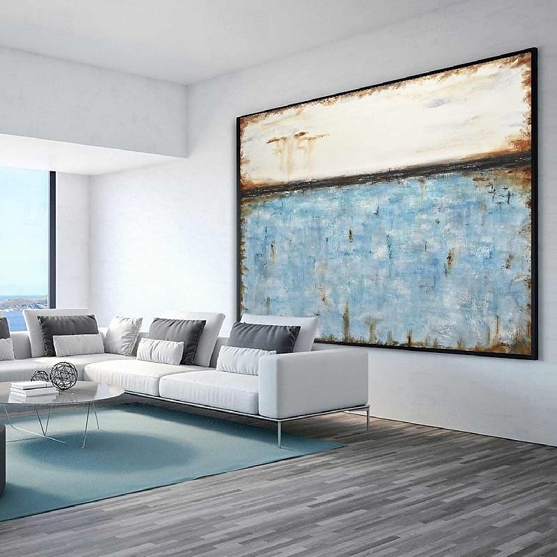 2025年 大きな壁アート 手作りの抽象的な海の絵 手描きの特大壁アート 海の絵 キャンバスに描かれた手作りの青い風景画 寝室、リビングルーム用の青い抽象的なモダンな絵  コレクション – GBP £44 –P2