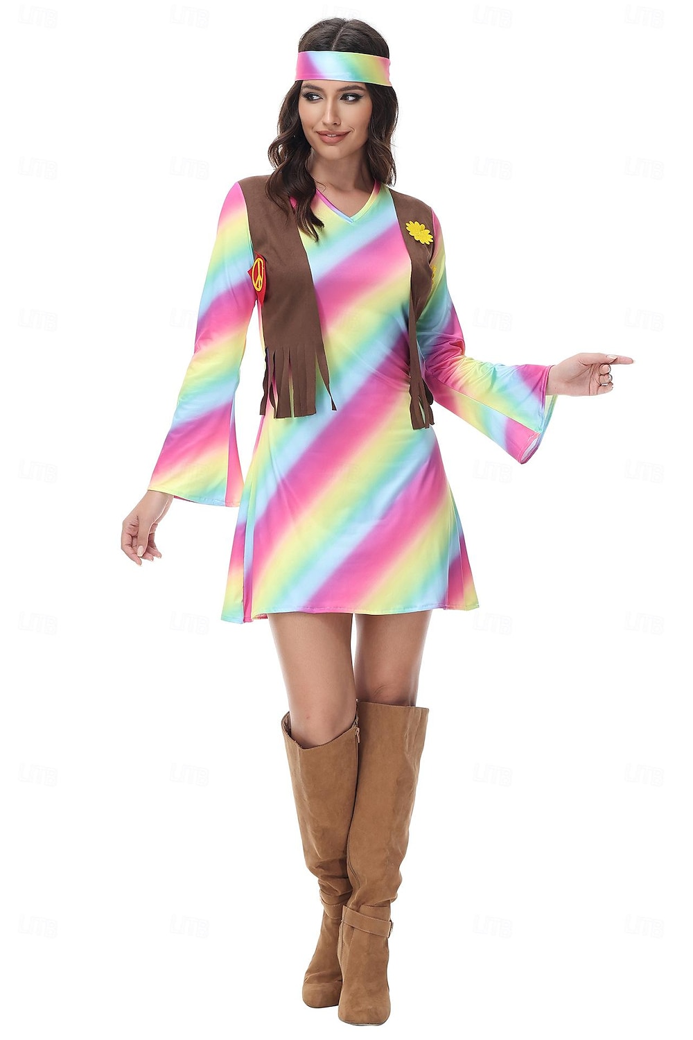Retro 60. léta Hippie Šaty Čelenka Dámské maškarní šaty 70. let Hippie Do V Dámské předvečer Všech svatých Karneval Plesová maškaráda Večírek Pride Parade Měsíc hrdosti Dospělé Šaty Čelenka 2025 - $32.99 –P1