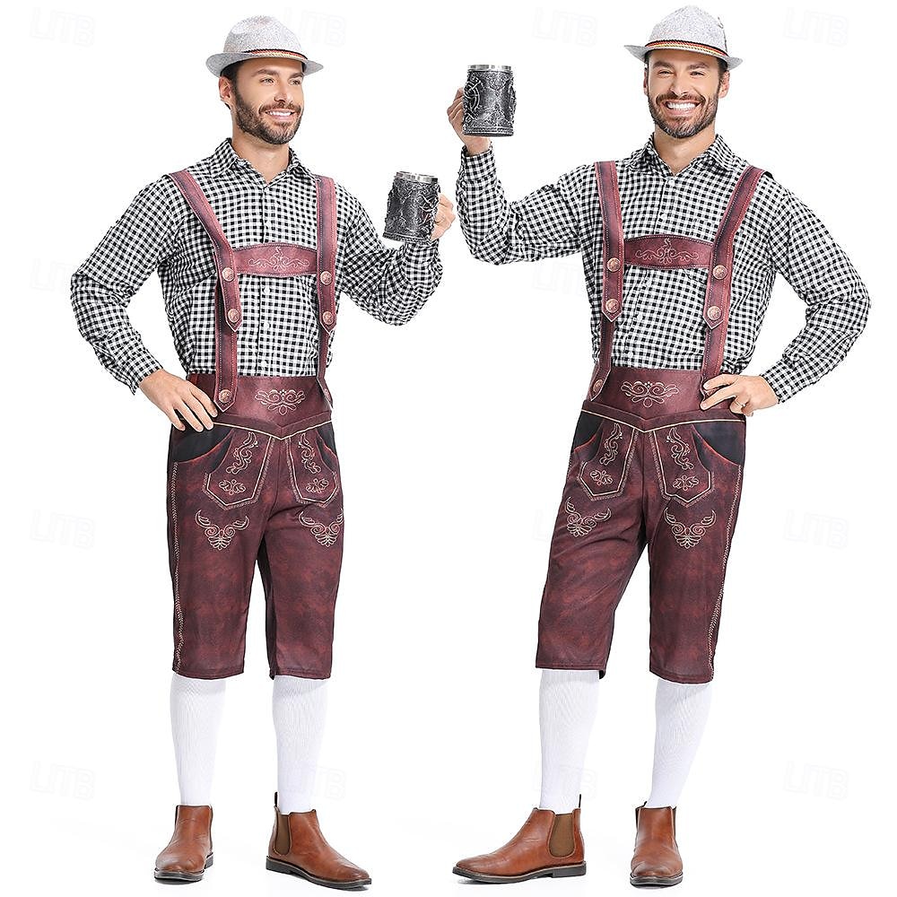 Karnawał Piwo Oktoberfest Kostium Stroje Lederhosen Koszula Bawaria Niemiecki Monachium Łąki Męskie Tkanina w stylu tradycyjnym Koszula Szorty 2025 - $38.99 -P8