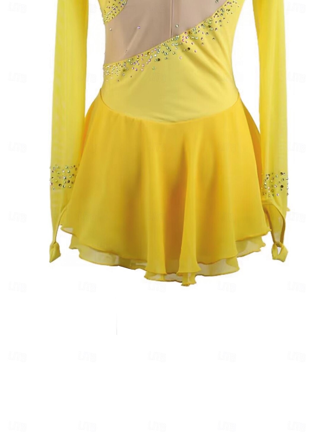 Figure Skating Dress Women's Girls' Ice Skating Dress Yellow Patchwork Thumbhole Mesh Spandex Stretchy Training Practice Professional Skating Wear Thermal Warm Crystal / Rhinestone Long Sleeve Ice 2025 - $158.99 –P5