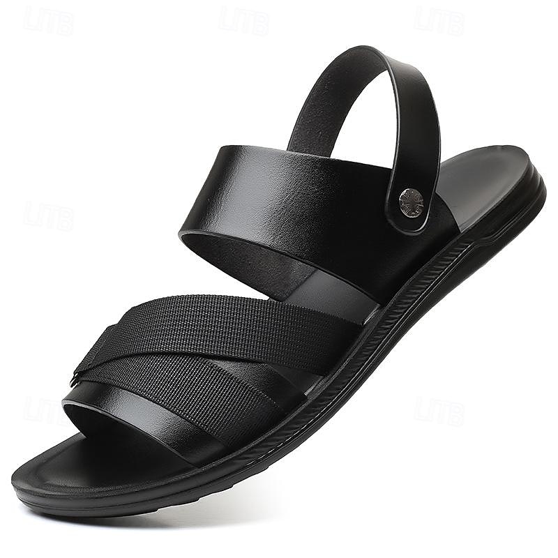 Miesten mustat slip-on-sandaalit säädettävillä hihnoilla ja pehmeällä pohjalla, minimalistiset avokärkiset kesäkengät rannalle, rentoon kävelyyn ja jokapäiväiseen käyttöön. 2025 - $32.99 –P3