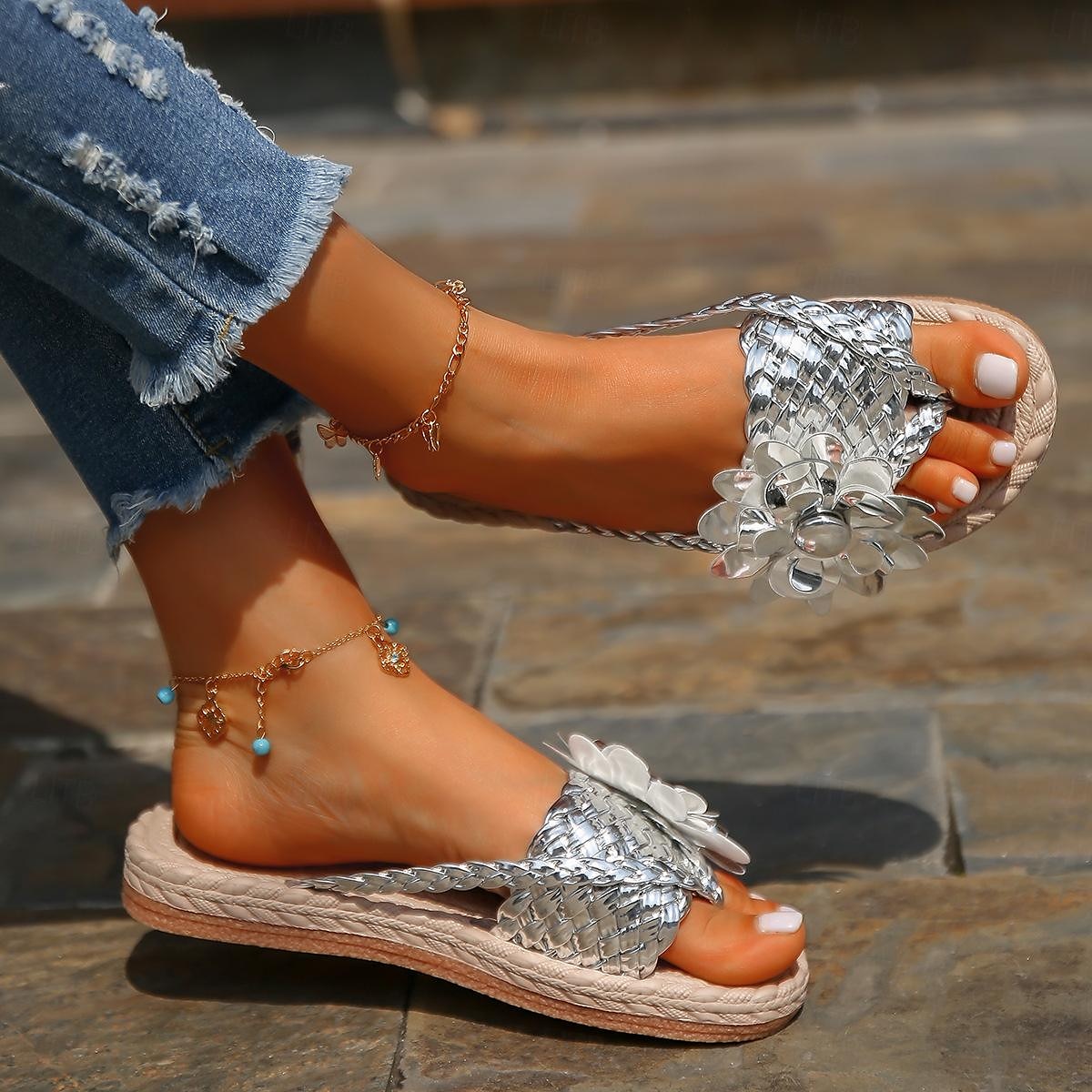 Women's Colorful Bohemian Flower Sandals – Handmade Woven Slip-On Flats for Beach & Summer Casual Wear 2025 - $24.99 –P7