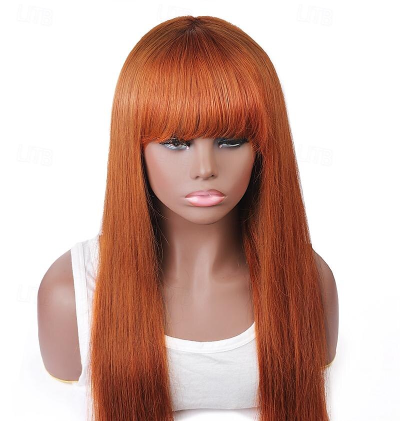 ginger# parrucca di capelli umani parrucca con meccanismo completo parrucca arancione liscia per donne nere del 2025 a $124.99 –P3