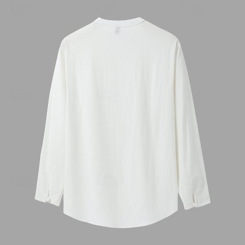 Da uomo Camicia Camicia di lino Camicia con colletto cinese Camicia con colletto alla coreana Camicia casual Camicia con Bottoni Semplice Casuale Quotidiano Nero Bianco Rosa Vino Manica Lunga del 2026 a $27.99 –P6