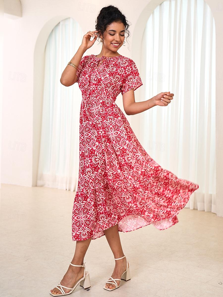 robe longue en mousseline de soie à fleurs et feuilles pour femmes, col noué, manches courtes, été de 2025 ? $7.39 –P1