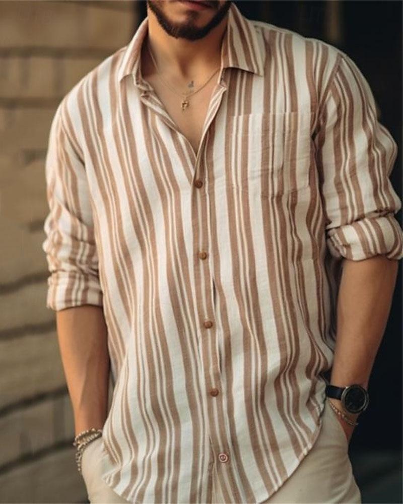 Per uomo Camicia Camicia Estiva Camicia casual Camicia da Spiaggia Camicia con Bottoni Camicie a righe Blu Kaki Manica Lunga A righe Collo ripiegato Vacanza Camicia hawaiana Abbigliamento Poliestere del 2025 a $23.99 –P1