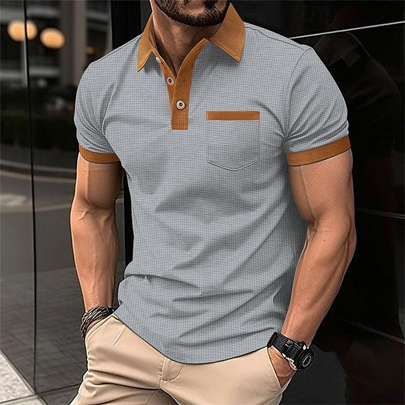 Herren Waffel-Poloshirt Golfhemd Arbeit Casual Kargen Kurzarm Basic Modern Farbblock Patchwork Taste Frühling Sommer Regular Fit Schwarz Weiß Blau Khaki Grau Waffel-Poloshirt 2025 - $18.99 –P1