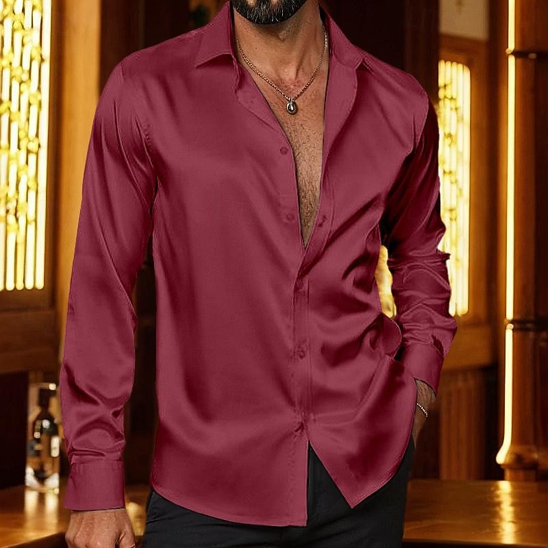 Hombre Camisa Camisa de raso Camisa de verano Ropa de playa Camisa casual Abotonar la camisa Color sólido Boda Vacaciones Negro Blanco Burdeos Azul Piscina Manga Larga Diseño Verano Ropa 2026 - $26.99 –P6