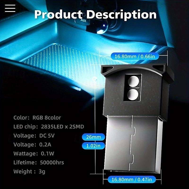 1 st mini usb led ljus, bil interiör led rgb belysning 5v smart usb led atmosfär ljus laptop dekoration nattlampa justerbar ljusstyrka 8 färger 2025 - $12.99 –P5