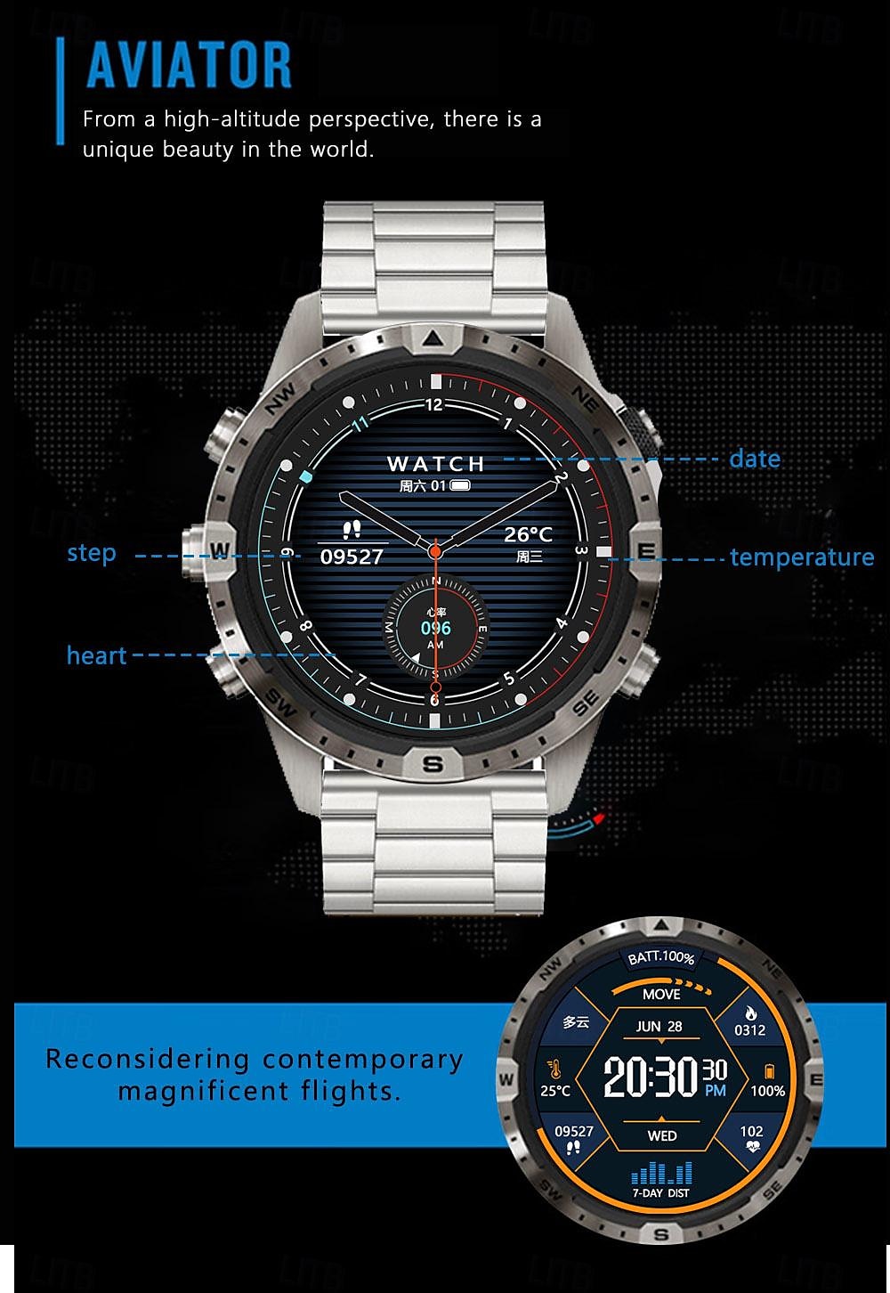Alloy Outdoor Sports Smartwatch Men Compass 1.6inch 360*360 HD Screen Bluetooth Call Health Monitoring Smart Watch Man 2025 - $49.99 –P9