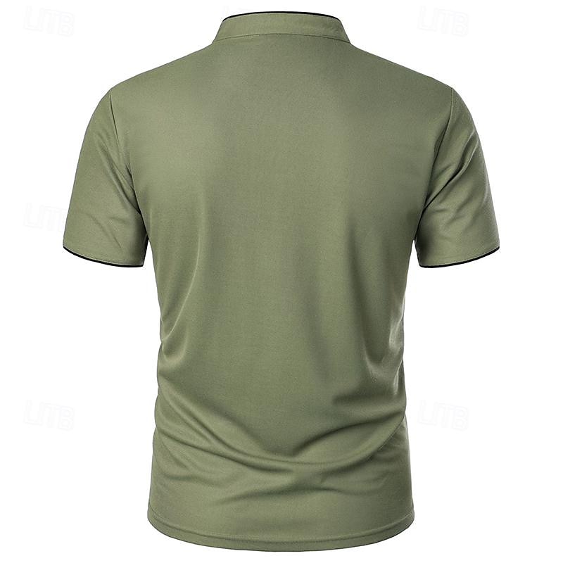 Men's Golf Shirt Golf Polo Work Casual Stand Collar Short Sleeve Basic Modern Color Block Patchwork Button Spring & Summer Regular Fit Wine Pink Navy Blue Green Golf Shirt 2025 - $12.99 –P14