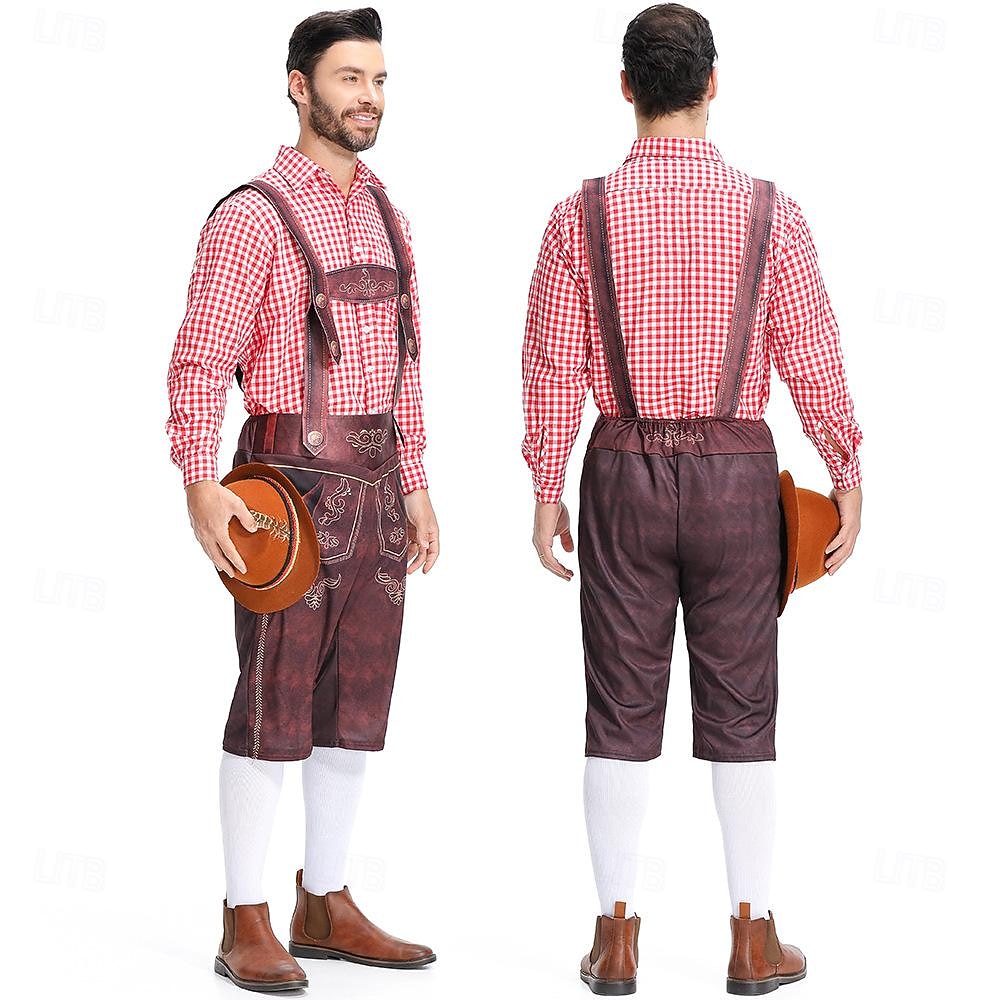 Karnawał Piwo Oktoberfest Kostium Stroje Lederhosen Koszula Bawaria Niemiecki Monachium Łąki Męskie Tkanina w stylu tradycyjnym Koszula Szorty 2025 - $38.99 -P9