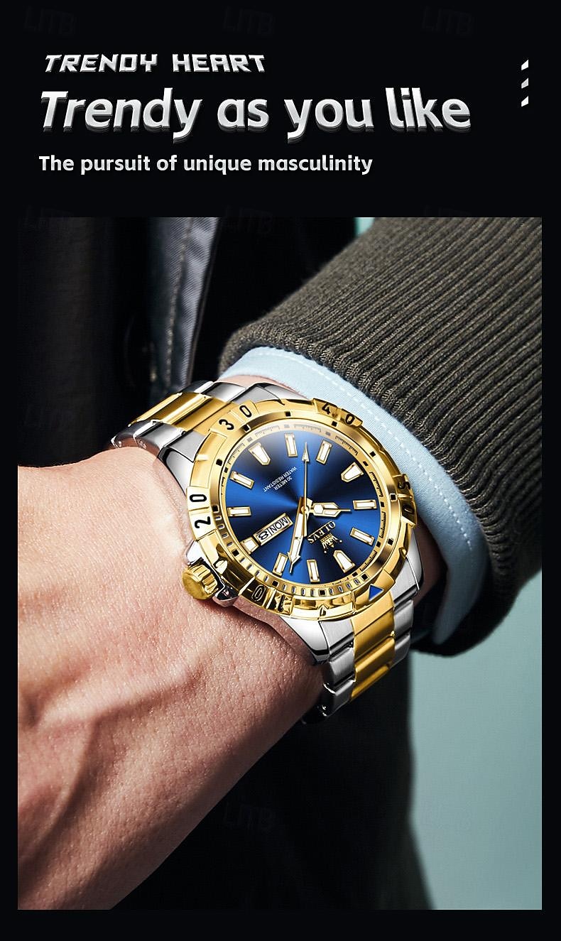 OLEVS Мужчины Кварцевые Мода Деловые Наручные часы Светящийся Календарь Дата Неделя ЗАЩИТА ОТ ВЛАГИ Стали Часы 2026 - $33.99 –P4