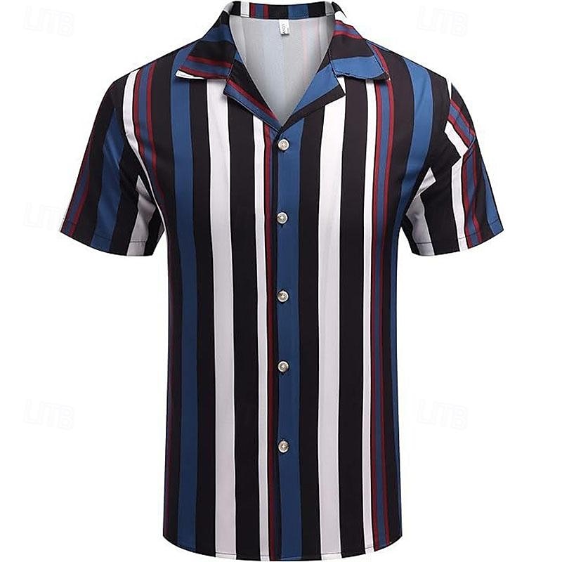Hombre Camisa Camisa de verano Camisa casual Camisa de playa Abotonar la camisa Camisas de rayas Azul Piscina Verde Trébol Chocolate Café Manga Corta Rayas cuello de campamento Vacaciones Hawaiano 2025 - $15.49 –P1