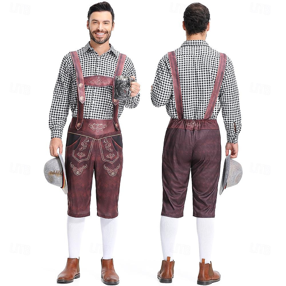 Karnawał Piwo Oktoberfest Kostium Stroje Lederhosen Koszula Bawaria Niemiecki Monachium Łąki Męskie Tkanina w stylu tradycyjnym Koszula Szorty 2025 - $38.99 -P7
