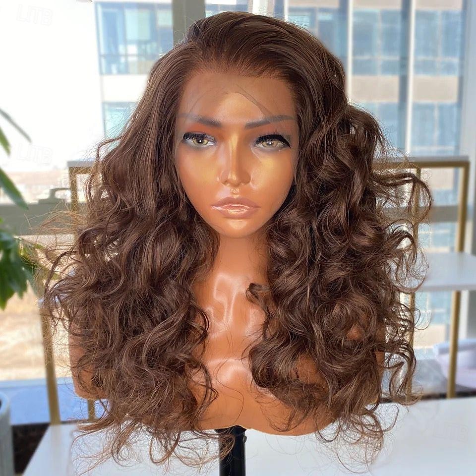 Perruque Cheveux Naturel Rémy 13x4 devant en dentelle Cheveux Brésiliens Ondulé Ondulation Lâche Marron Partie libre Femme Densité 130% 150% avec des cheveux de bébé 100% vierge Sans colle Pré-plumé de 2025 ? $225.09 –P2