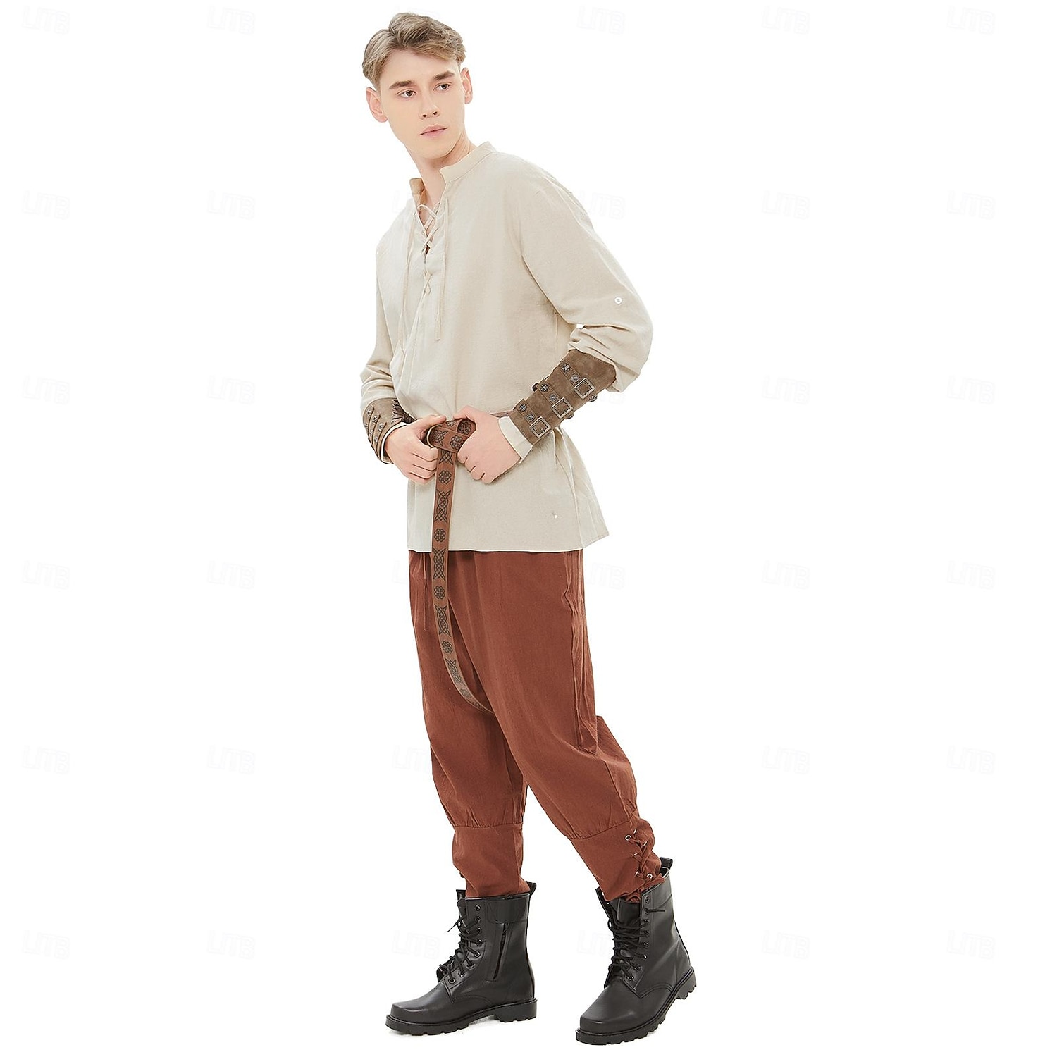 2025年 レトリ／ヴィンテージ 中世 ルネッサンス 武器＆鎧 セット 海賊パンツ バイキング Ranger エルフ 仮装 男性用 バイキング ファンタジー ハロウィーン カーニバル マスカレード パーティー ルネッサンスフェア LARP 大人 上着 パンツ  コレクション – $54.99 –P4