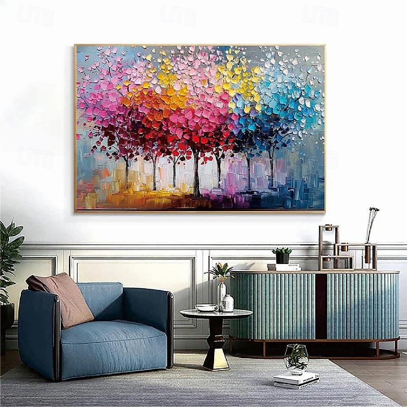 bunte Bäume Ölgemälde auf Leinwand große handgemalte Wandkunst abstrakte Wald Ölgemälde Wandkunst Landschaft Ölgemälde moderne Blumen Baum Gemälde für Wohnzimmer Wohnkultur Geschenk 2025 - $125.99 –P12