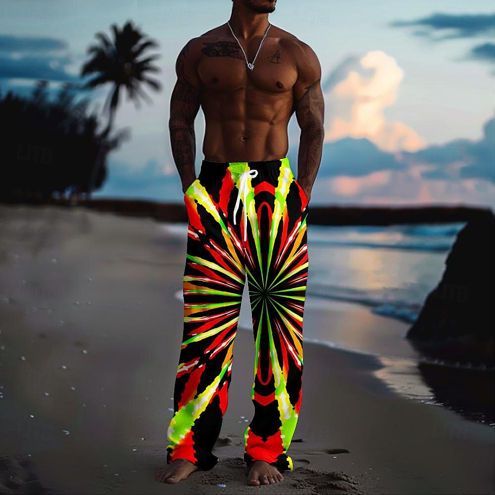 Herren Grafik Freizeithose Mittlere Taille Hawaiianisch Urlaub Gerader Schnitt Sommer Frühling 3D-Druck Gelb Rote Grün 2025 - $27.99 –P3