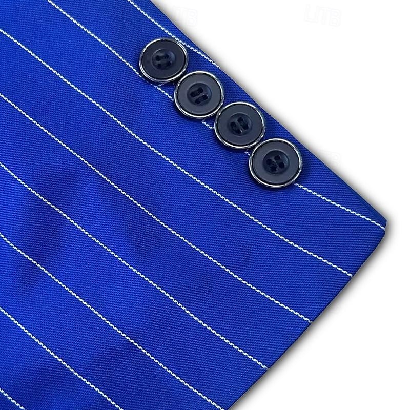 Per uomo Laurea Abbigliamento da cocktail Blazer Affari Serata Formale Ricevimento di matrimonio Solo in alto Moda Casual Estate Primavera & Autunno Poliestere A righe Tasca Casual / Quotidiano del 2025 a $49.99 –P6