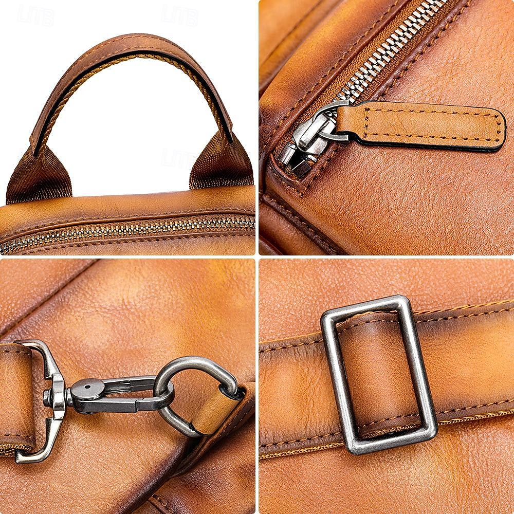 Borsa a tracolla vintage in pelle da uomo con multitasche – borsa a tracolla casual da viaggio per lavoro, escursionismo o uso quotidiano del 2025 a $159.99 –P8