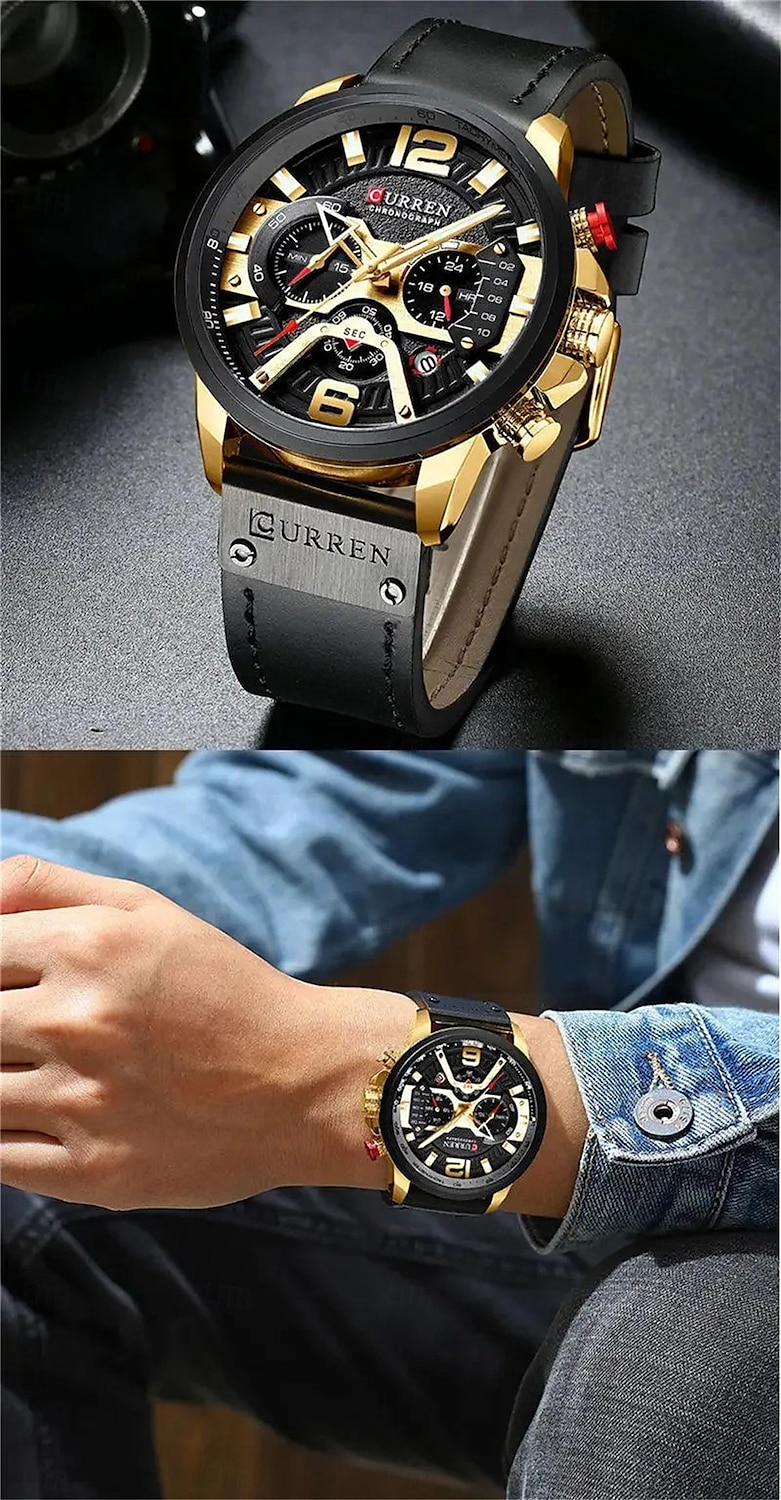 CURREN Herr Kvartsklockor Mode Affär Armbandsur Kalender VATTENTÄT Dekorativ Läder Klocka 2025 - $41.99 –P3